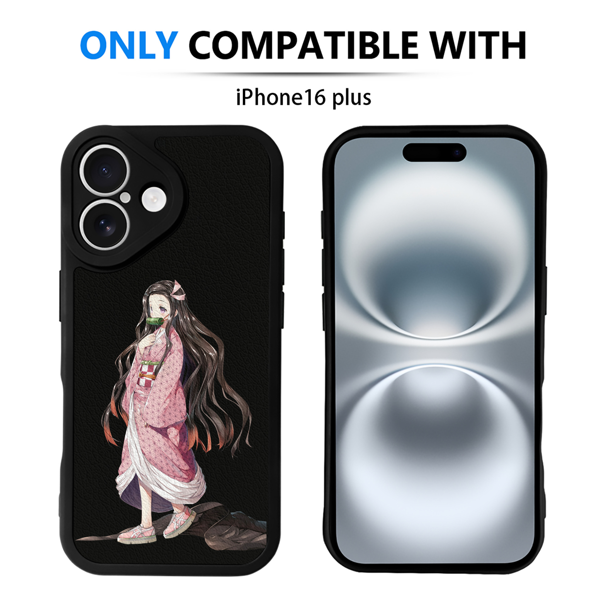 （画像用） 鬼滅の刃（きめつのやいば）竈門 禰󠄀豆子／かまど ねずこ Kamado Nezuko 【iPhone 16シリーズ対応】シリコンスマホケース（レザー調） 材質：シリコン